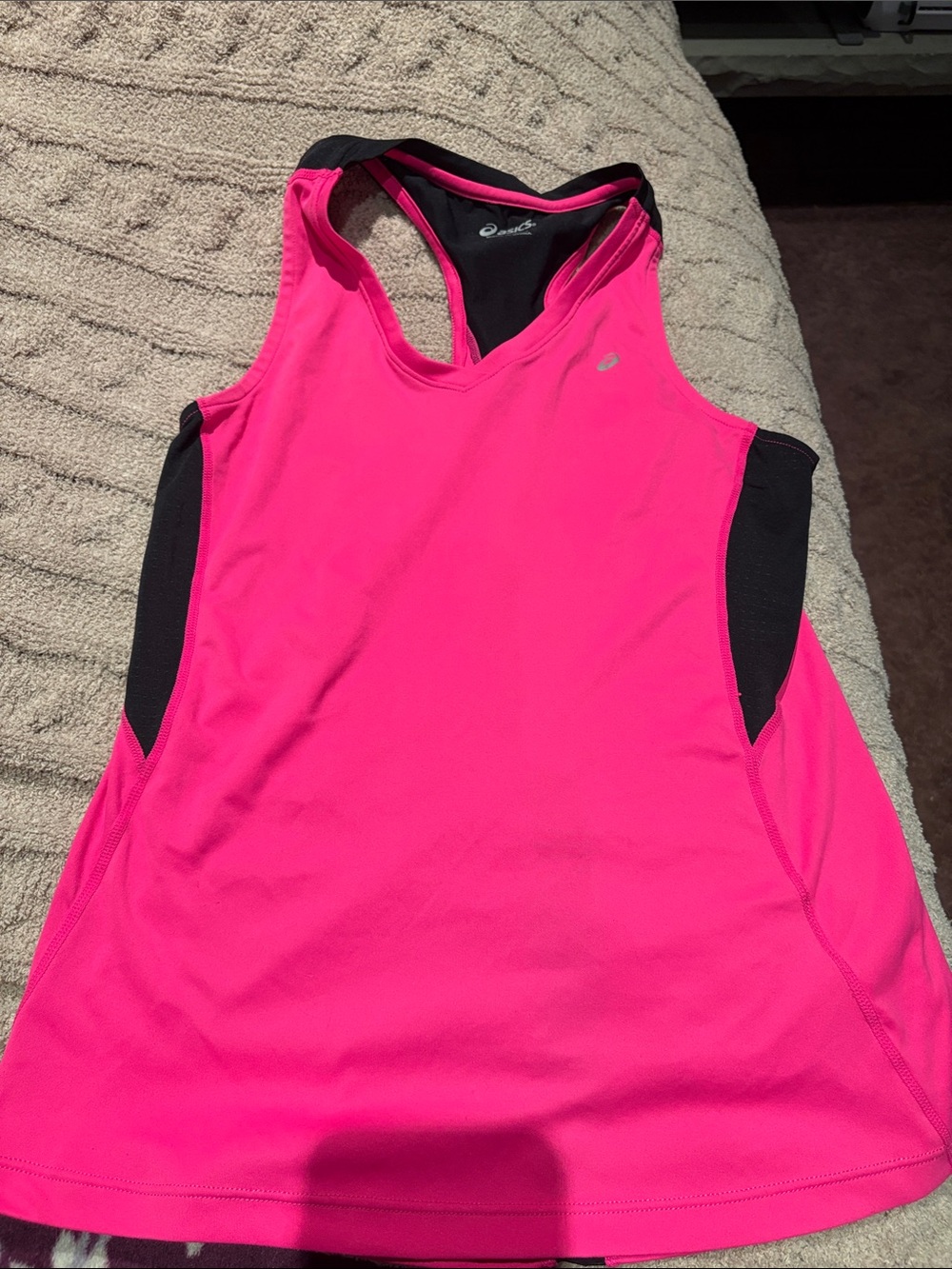 Asics Hot Pink Racerback Athletic Tank with Black Panels